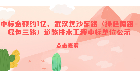 中標(biāo)金額約1億，武漢焦沙東路（綠色南路-綠色三路）道路排水工程中標(biāo)單位公示