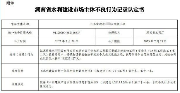 出借資質(zhì)供個(gè)人承攬工程，企業(yè)被罰款190余萬！