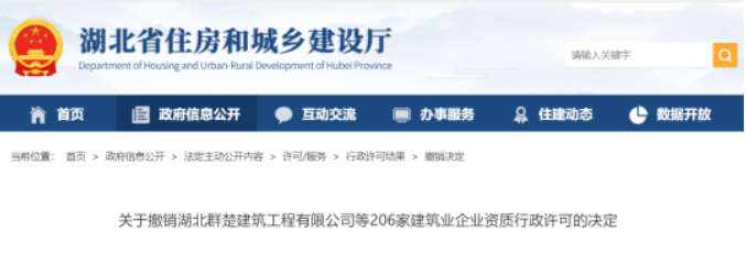 湖北：撤銷206家企業(yè)資質(zhì)！